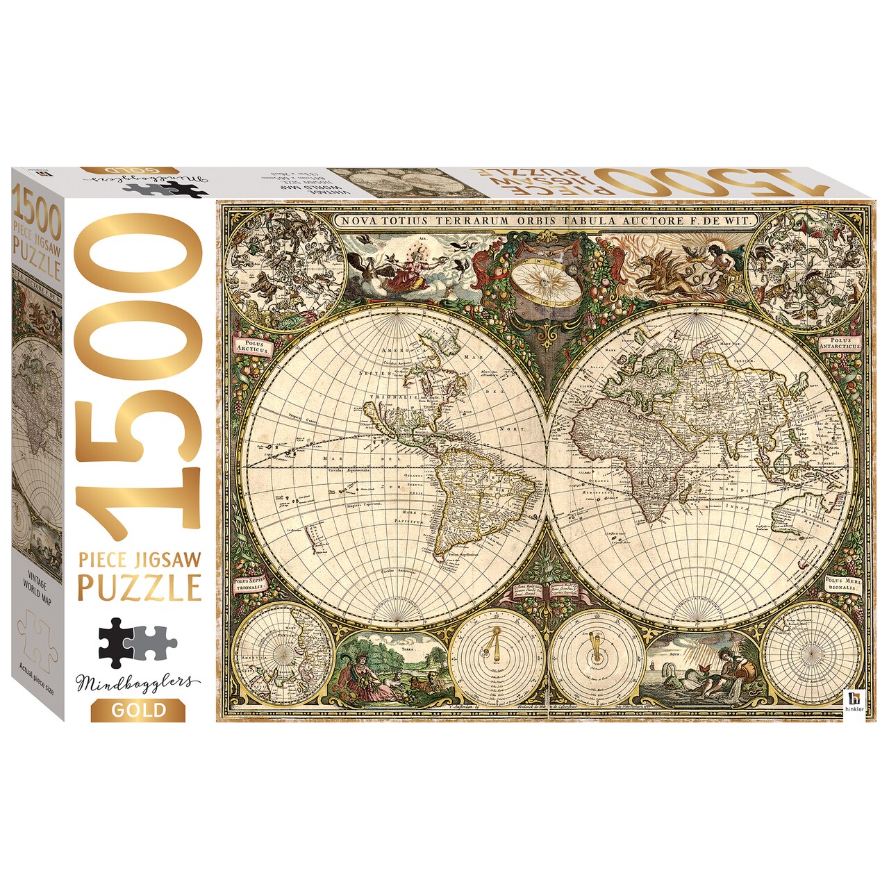 Mindbogglers Gold 1500-Piece Jigsaw Puzzle: Vintage World Map - Jigsaws for Adults - Deluxe Jigsaw Puzzles - 33x26in - Intricate Puzzles - Advanced Jigsaws - Hobbies - Gold Foil Jigsaw Puzzles